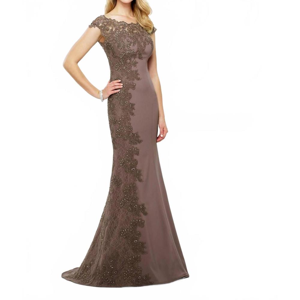 NEW MONTAGE BY MON CHERI crepe lace fit and flare gown in mocha - Picture 2 of 2
